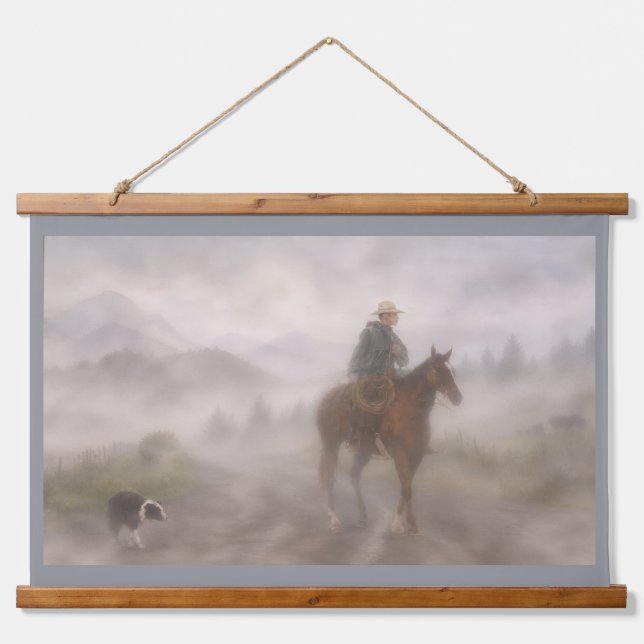 Tapiz Con Marco De Madera Afrontando la lluvia  (Anverso )