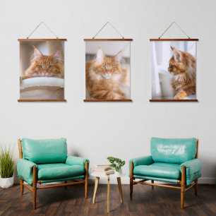 Tapiz Con Marco De Madera Agrega la foto de tu gato familiar personalizada