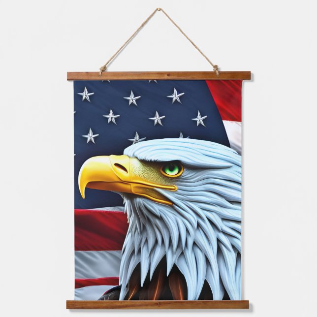 Tapiz Con Marco De Madera Águila Americana Patriótica (Anverso)
