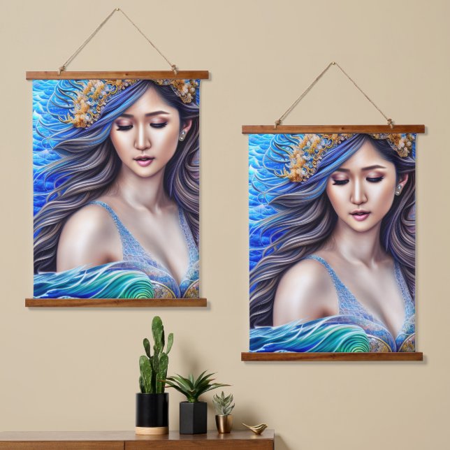 Tapiz Con Marco De Madera Aguja azul para el baño | Fantasy Goddesart Art (Asimétrico)