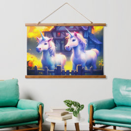 Tapiz Con Marco De Madera Ai Unicornios