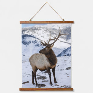 Tapiz Con Marco De Madera Alce macho solitario en la nieve   Parque Nacional