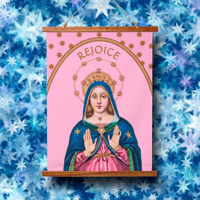 Tapiz Con Marco De Madera ¡Alégrate! (Gaudete en inglés) Torso superior BVM (Subido por el creador)