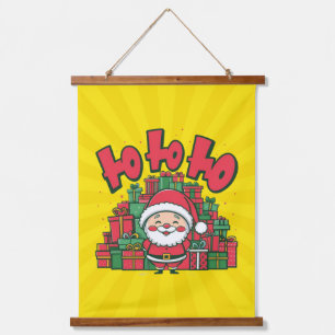 Tapiz Con Marco De Madera Alegre Papá Noel de Dibujos Animados Navidad