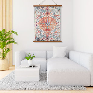 Tapiz Con Marco De Madera Alfombra Persa Étnica Boho de Naranja Opaco Antigu