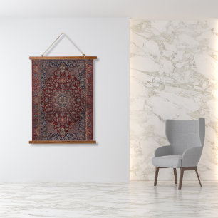 Tapiz Con Marco De Madera Alfombra Persa Tabriz Oriental Floral Rojo Sangre