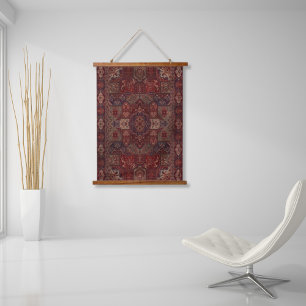 Tapiz Con Marco De Madera Alfombra Persa Tabriz Roja Escarlata Oriental Anti