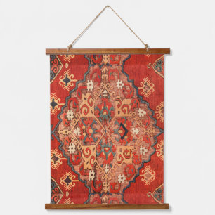 Tapiz Con Marco De Madera Alfombra turca kilim roja antigua vintage oxidada 