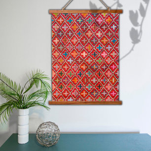 Tapiz Con Marco De Madera Alfombra turca kilim vintage oriental roja carmesí