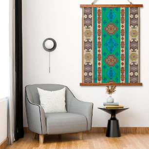 Tapiz Con Marco De Madera Alfombra turca vintage verde trébol oriental para 