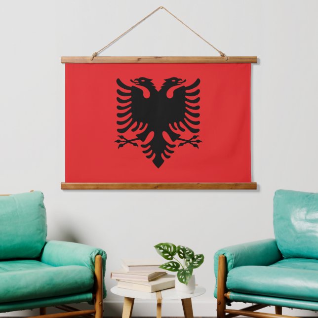 Tapiz Con Marco De Madera Alfombras murales con bandera de Albania (Sala de estar)