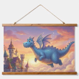 Tapiz Con Marco De Madera Almohada decorativa de Fantasía de Dragón Azul Ado