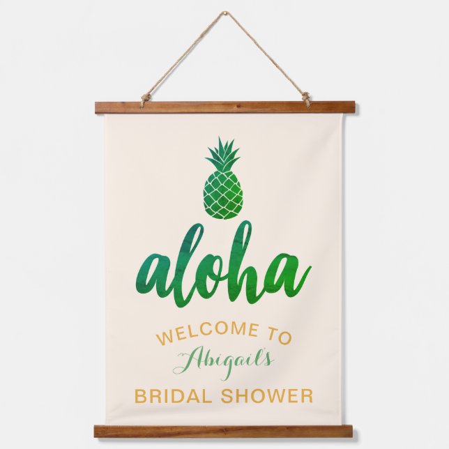Tapiz Con Marco De Madera Aloha Welcome Bridal Shower (Verde) (Anverso)