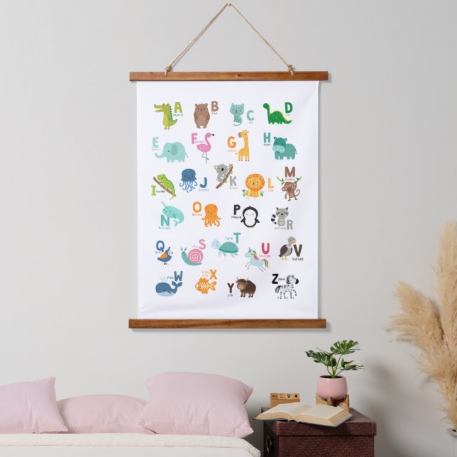 Tapiz Con Marco De Madera Alphabet Animal Doodle (Dormitorio)