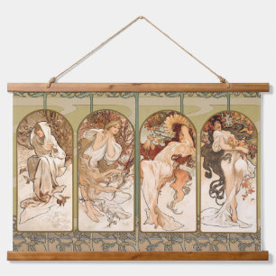 Tapiz Con Marco De Madera Alphonse Mucha Panel Las Cuatro Estaciones 1897 Ar