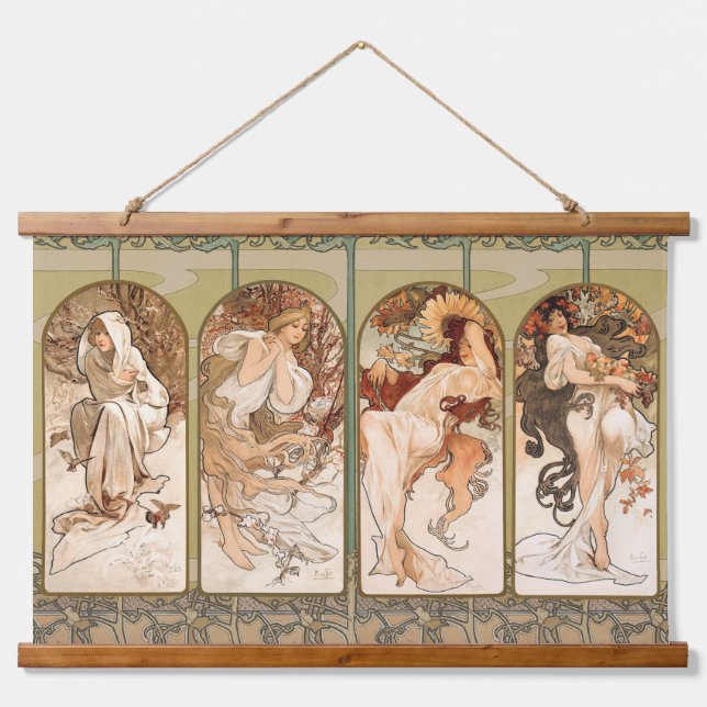 Tapiz Con Marco De Madera Alphonse Mucha The Seasons 1897 Art Nouveau (Anverso )