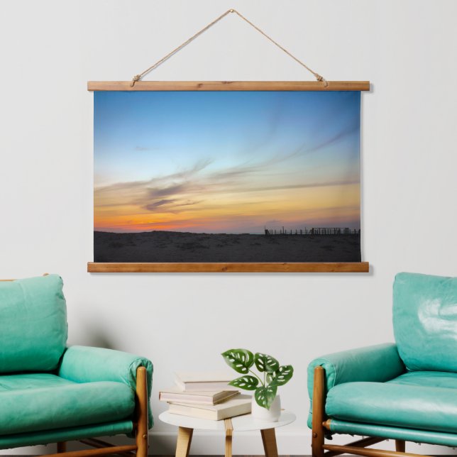 Tapiz Con Marco De Madera Amanecer en la playa (Sala de estar)
