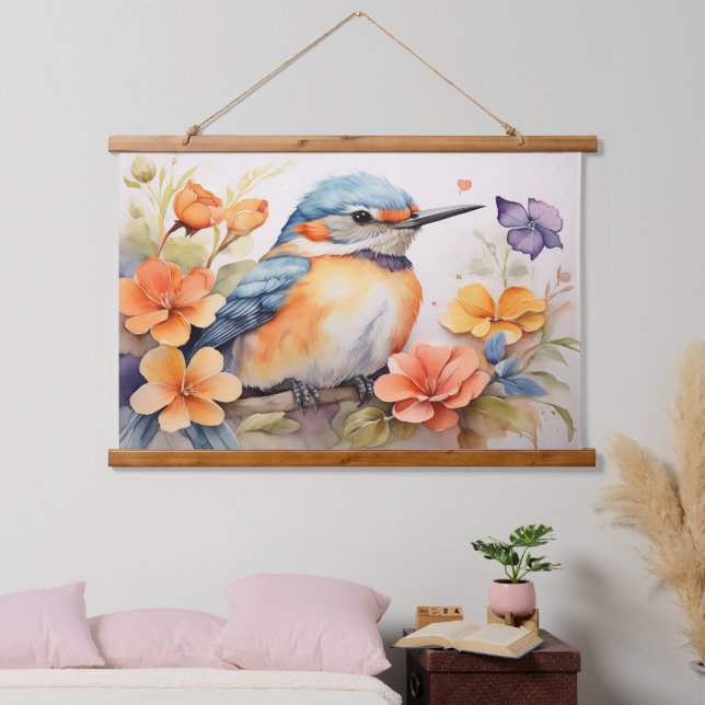 Tapiz Con Marco De Madera Amantes de la floral acuática acuática (Dormitorio)