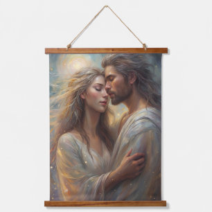 Tapiz Con Marco De Madera Amantes Etéreos Sueño Romántico al Óleo 