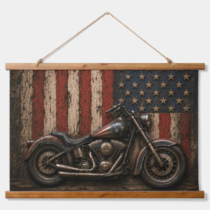 Tapiz Con Marco De Madera American Flag Motorcycle Patriotic Biker Garage De