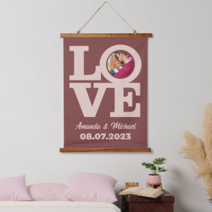 Tapiz Con Marco De Madera AMO CON SU FOTO Y personalizado DE TEXTO