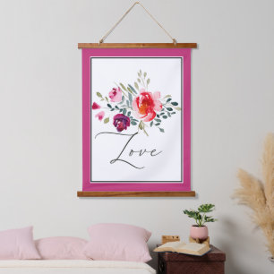 Tapiz Con Marco De Madera Amor acuarela roja floral