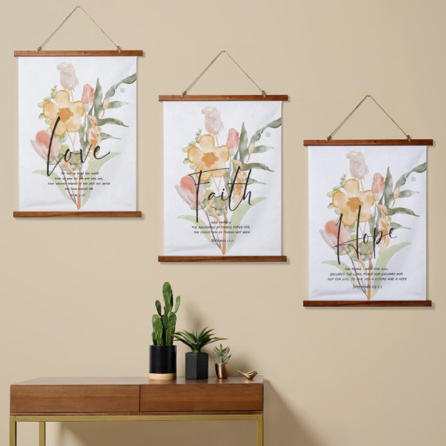 Tapiz Con Marco De Madera Amor-fe-esperanza (Asimétrico)