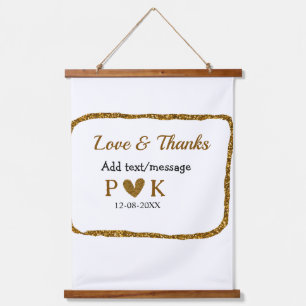 Tapiz Con Marco De Madera Amor y gracias añaden nombre de pareja boda dorado