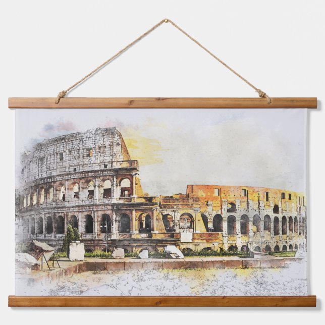 Tapiz Con Marco De Madera Anfiteatro Colosseo Roma Italia (Anverso )