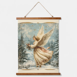 Tapiz Con Marco De Madera Ángel de Navidad con Acebo