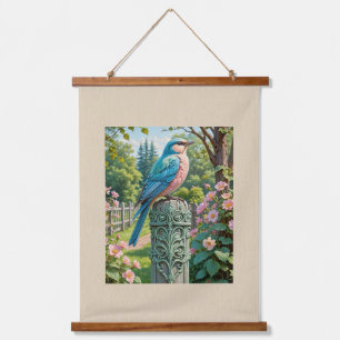 Tapiz Con Marco De Madera Anillo azul del jardín