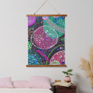 Tapiz Con Marco De Madera Anillos de Saturno: Arte abstracto maximalista