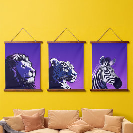 Tapiz Con Marco De Madera Animales de los años 80