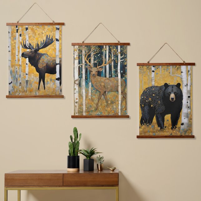 Tapiz Con Marco De Madera Animales Golden Aspen Art Nouveau (Asimétrico)