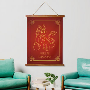 Tapiz Con Marco De Madera Año del Dragón 2024 Zodiaco chino