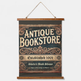 Tapiz Con Marco De Madera Antiguo librería de madera de estilo vintage con p