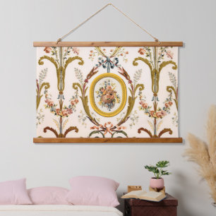 Tapiz Con Marco De Madera Antiguo Rococo Floral Gold Cream Elegante