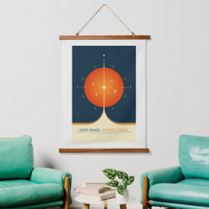 Tapiz Con Marco De Madera Anuncio de ciencia ficción, reloj atómico Naranja,