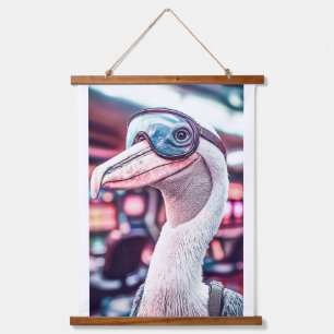 TAPIZ CON MARCO DE MADERA ANUNCIO DE JUEGO KENO PELICANO. USANDO MÁSCARA