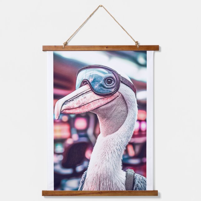 TAPIZ CON MARCO DE MADERA ANUNCIO DE JUEGO KENO PELICANO. USANDO MÁSCARA (Anverso)