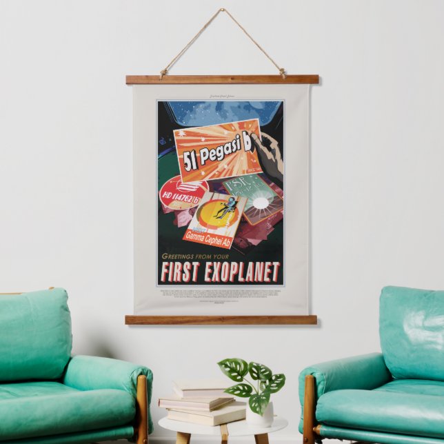 Tapiz Con Marco De Madera Anuncio de viajes de Ciencia Ficción, Planeta 51 P (Sala de estar)
