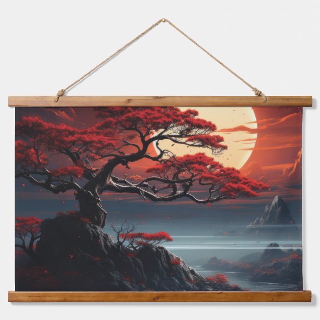 Tapiz Con Marco De Madera Árbol Bonsai (Anverso )