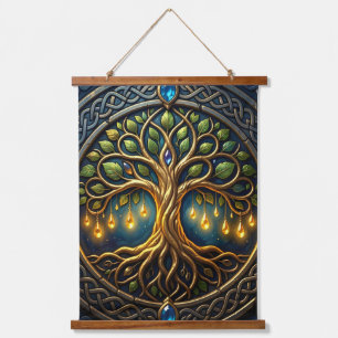 Tapiz Con Marco De Madera Árbol Celestial de Luz Árbol Celta de Oro de la Vi
