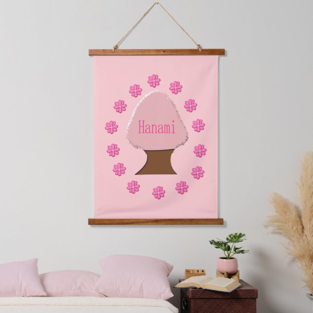 Tapiz Con Marco De Madera Árbol de cerezas japonés Hanami (Dormitorio)