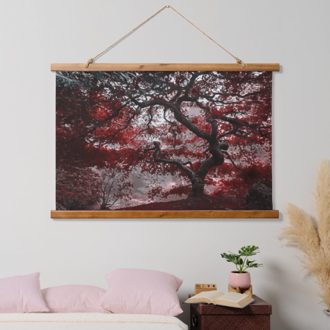 Tapiz Con Marco De Madera Árbol de cerezo rojo (Dormitorio)