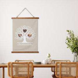 Tapiz Con Marco De Madera Árbol de la familia de fotos Rústico Blanco 3 pers