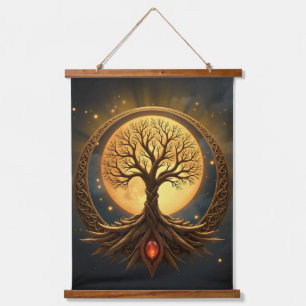 Tapiz Con Marco De Madera Árbol de la Vida – Iluminación a la Luz de la Luna
