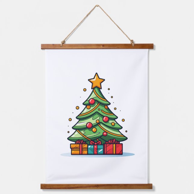 Tapiz Con Marco De Madera Árbol de Navidad adornado (Anverso)