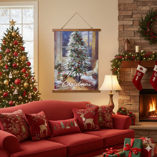 Tapiz Con Marco De Madera Árbol de Navidad anticuado