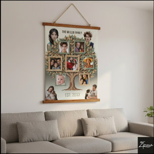 Tapiz Con Marco De Madera Árbol genealógico personalizado en pergamino para
